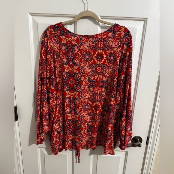 Torrid Plus Boho Slub Tie Front Bell Sleeve Blouse Red Pink Size 5X 28 - Picture 10 of 10